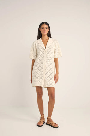 Rhythm Jaffa Knit Shirt Dress White