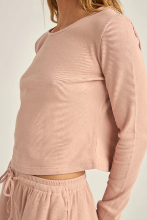 Rhythm Winona Waffle Knit Long Sleeve Dusty Pink