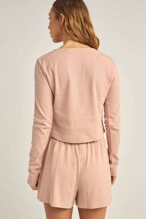 Rhythm Winona Waffle Knit Long Sleeve Dusty Pink