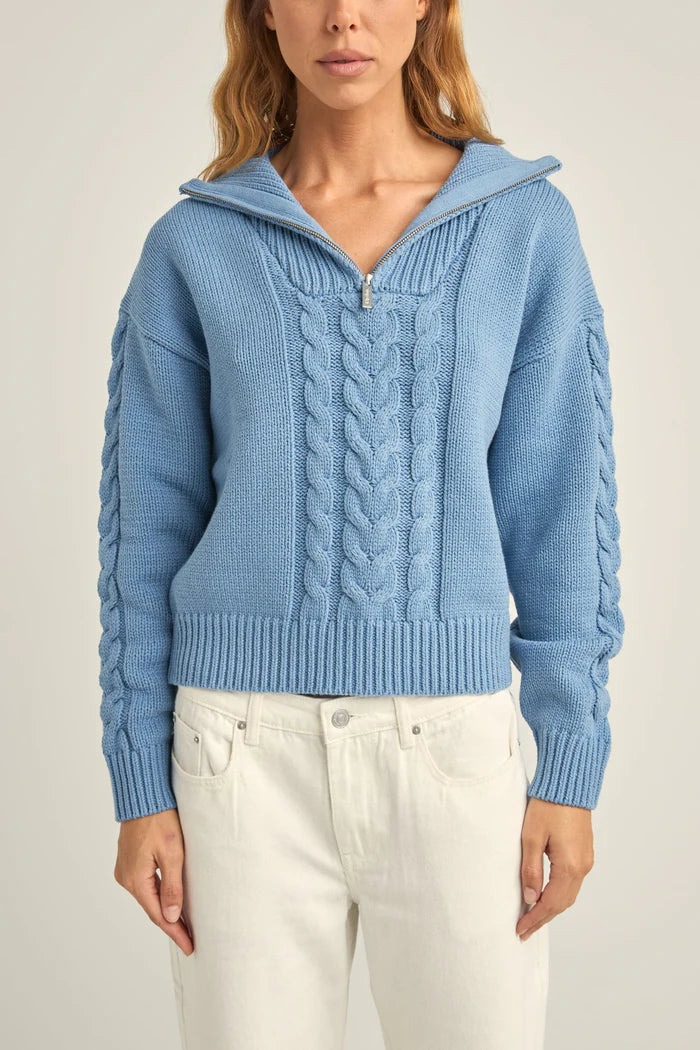 Rhythm Cabelled Vintage Zip Knit Dusty Blue