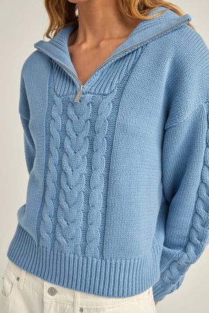 Rhythm Cabelled Vintage Zip Knit Dusty Blue