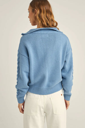 Rhythm Cabelled Vintage Zip Knit Dusty Blue