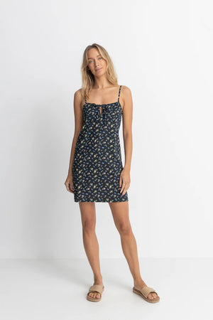 Rhythm Fleur Floral Keyhole Slip Dress Black