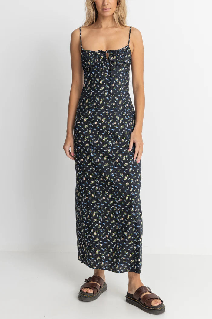 Rhythm Fleur Floral Gathered Maxi Dress Black