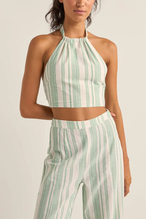 Rhythm Dinero Stripe Halter Top Green