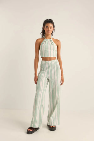 Rhythm Dinero Stripe Halter Top Green