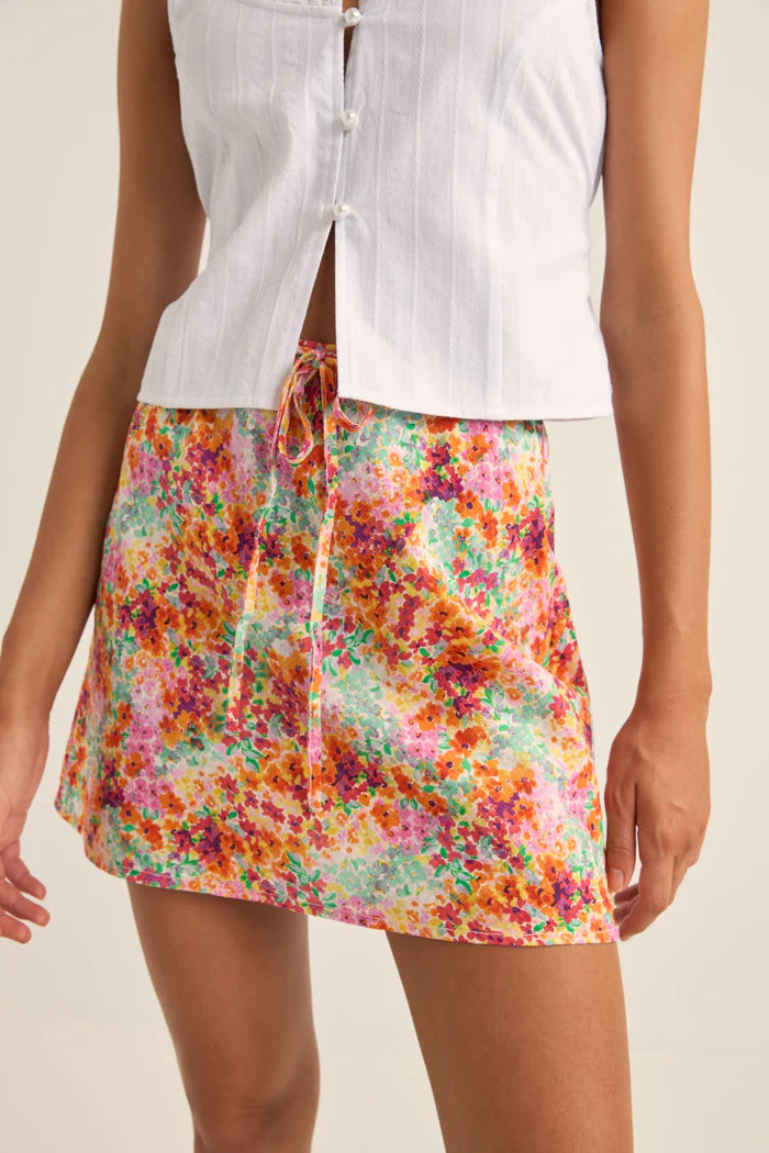 Rhythm Sierra Floral Bias Cut Mini Skirt Orange