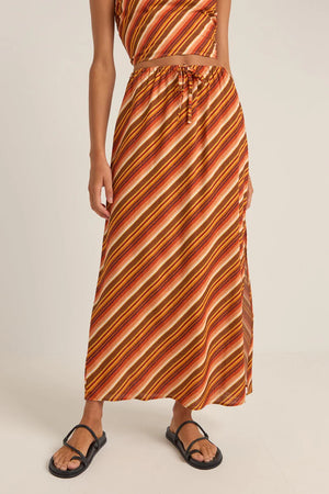 Rhythm Chica Stripe Maxi Skirt Brown