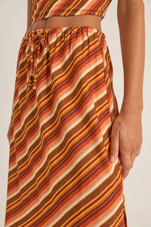 Rhythm Chica Stripe Maxi Skirt Brown