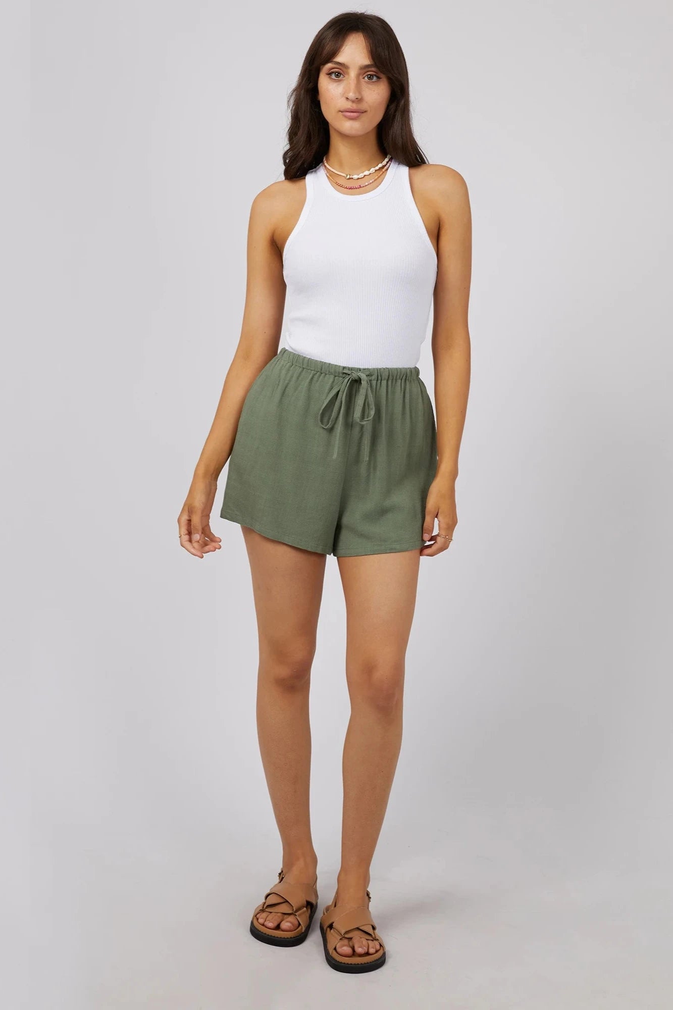 All About Eve Luxe Linen Mini Short Khaki