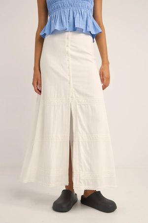 Rhythm Pearl Button Front Maxi Skirt White