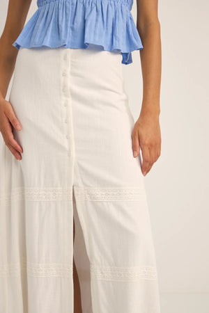 Rhythm Pearl Button Front Maxi Skirt White