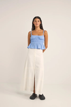Rhythm Pearl Button Front Maxi Skirt White