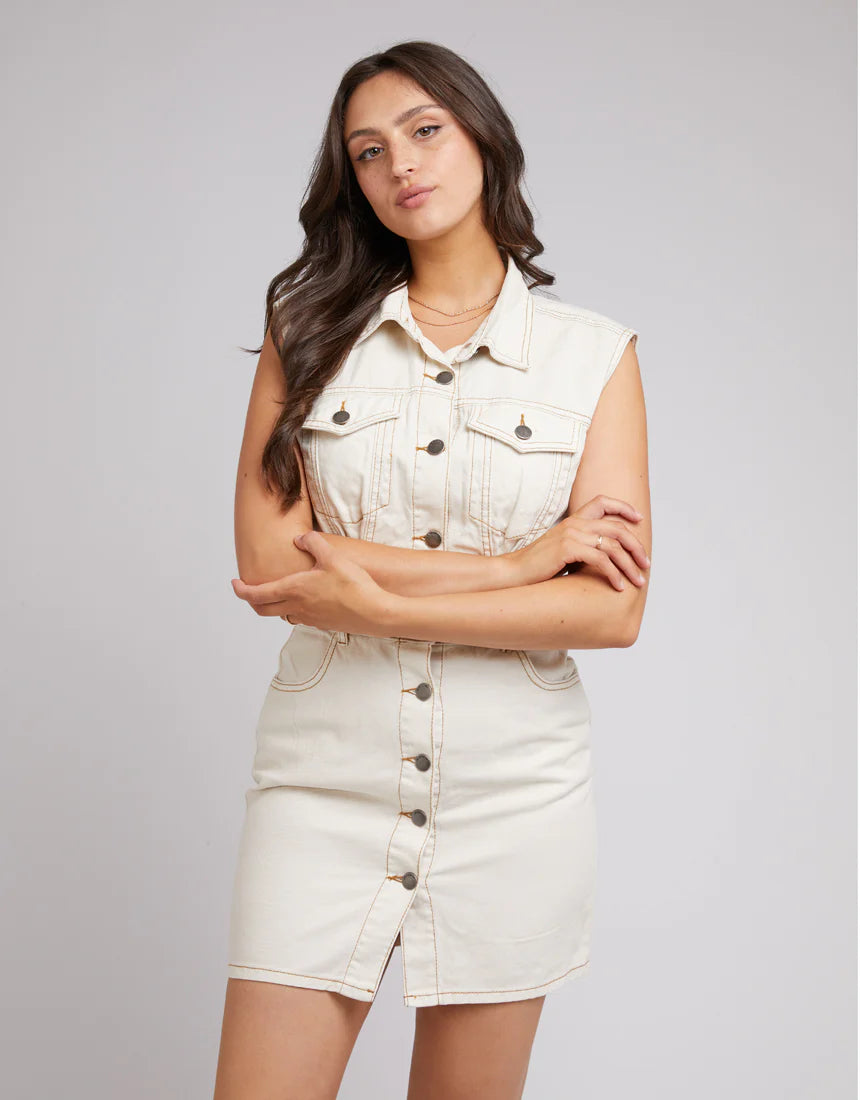 All About Eve Kennedy Denim Mini Dress Ecru