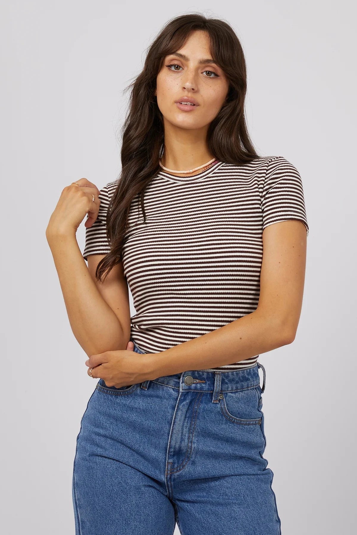 All About Eve Eve Rib Stripe Tee Brown