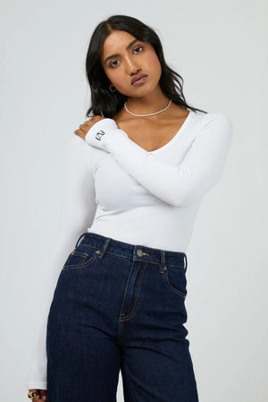 All About Eve Icon Scoop Neck L/S Top White