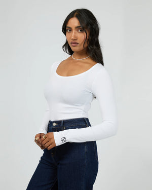 All About Eve Icon Scoop Neck L/S Top White