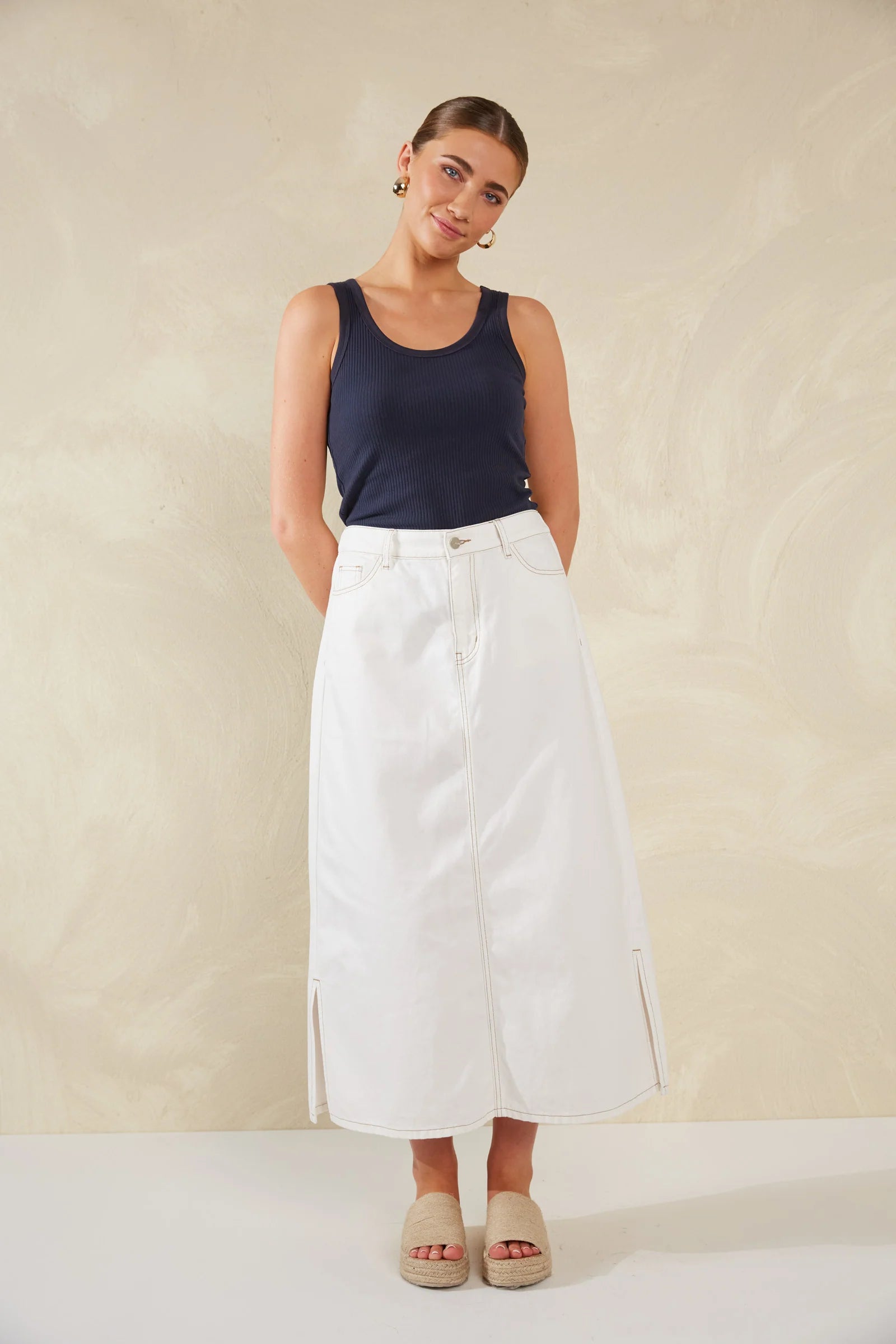 Haven Dalton Denim Skirt White