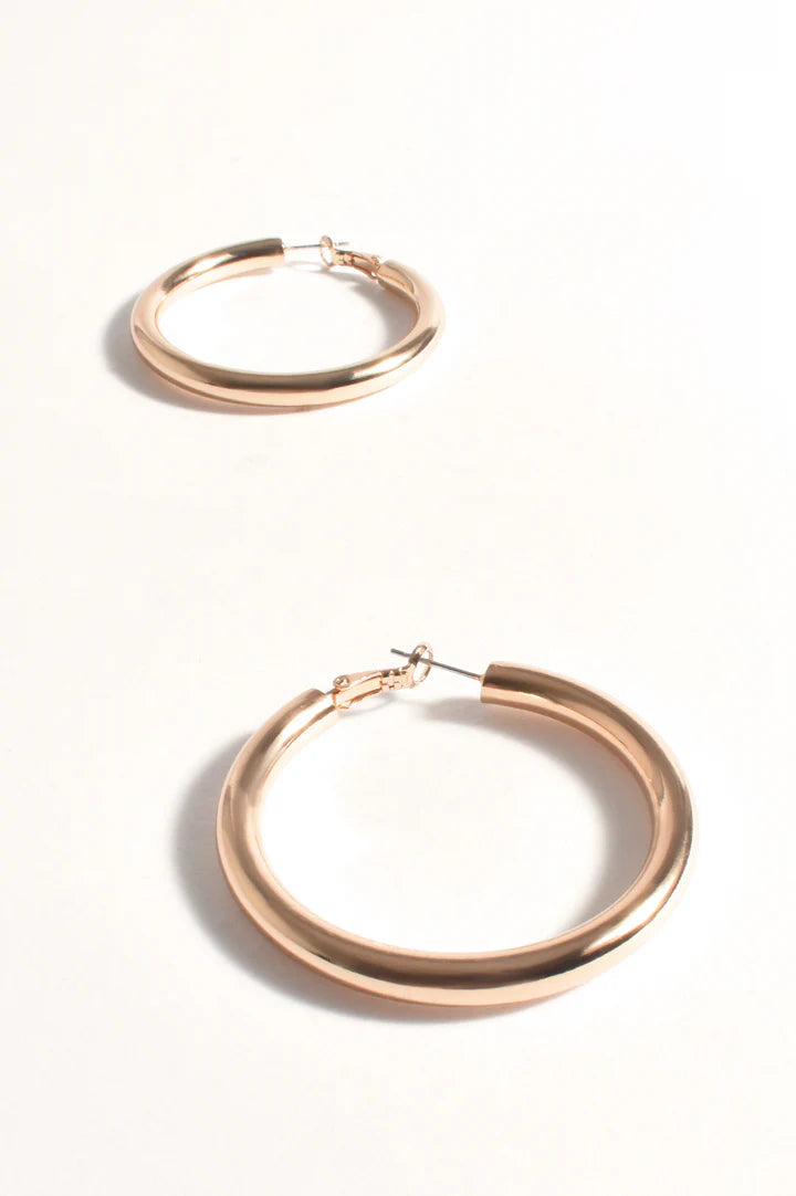 Adorne Mid Size Tube Hoops Gold