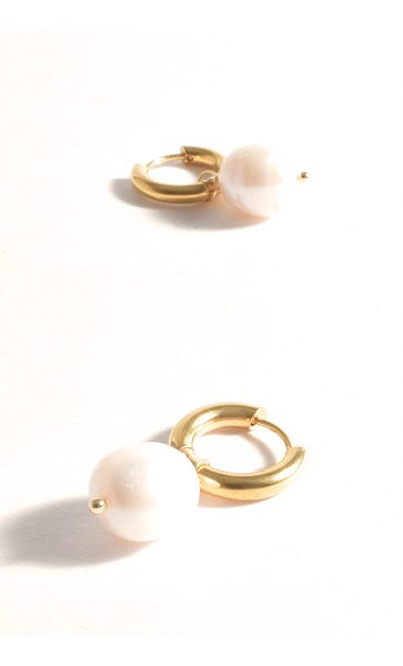 Adorne Baroque Pearl Drop Mini Hoops Gold/Cream