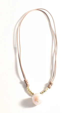 Adorne Pearl Drop Adjustable Leather Necklace Nude