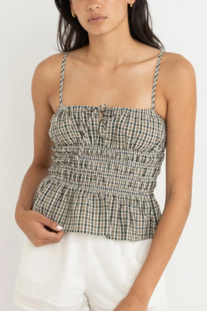 Rhythm Antibes Plaid Top Olive