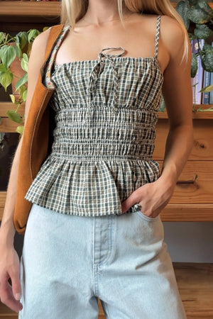 Rhythm Antibes Plaid Top Olive