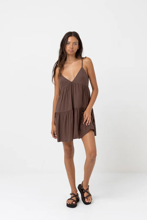 Rhythm Classic Tiered Mini Dress Chocolate