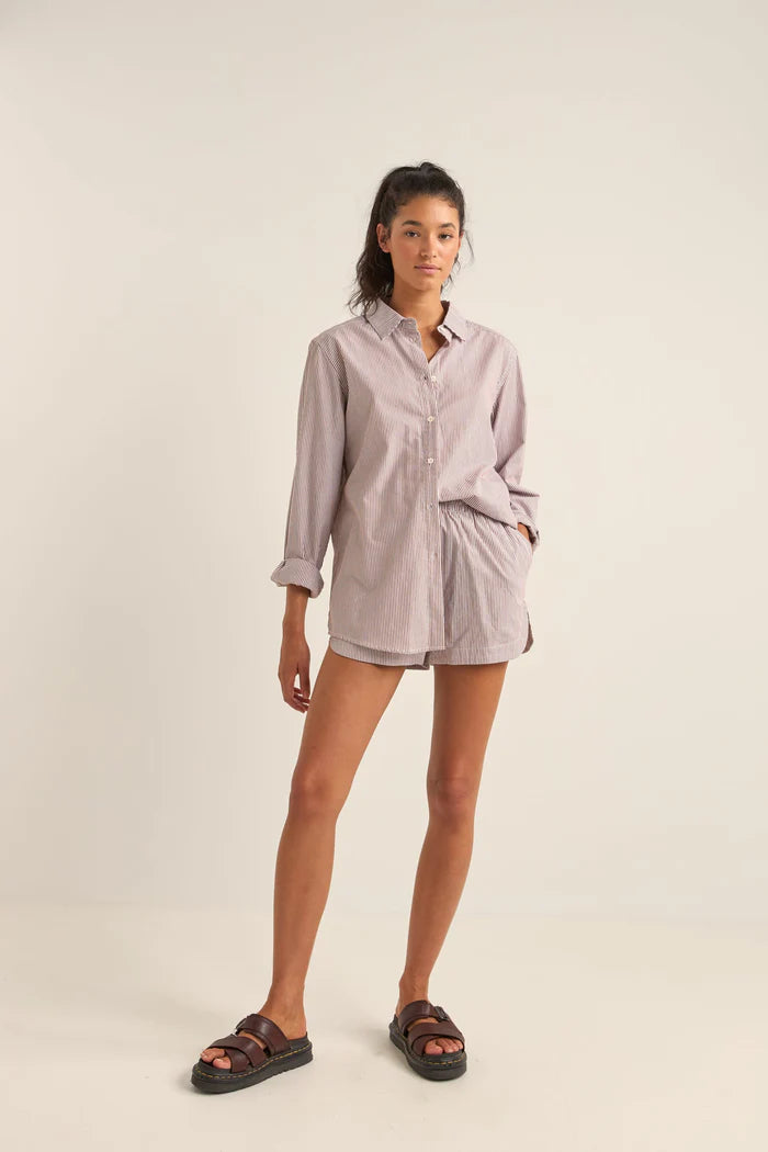 Rhythm Zephyr Stripe Beach Shirt Chocolate