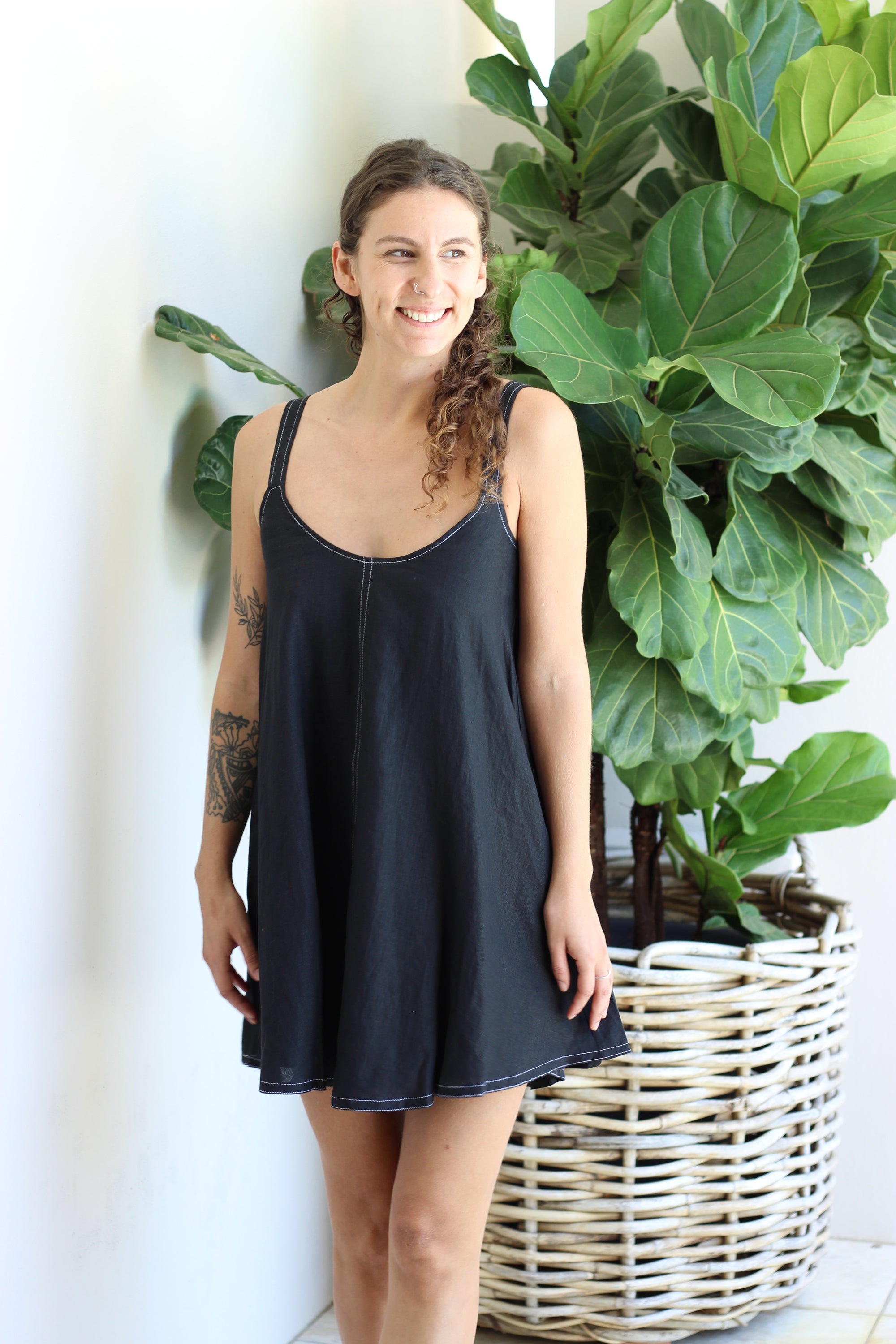 Eb & Ive Indica Tank Mini Dress Ebony/Salt