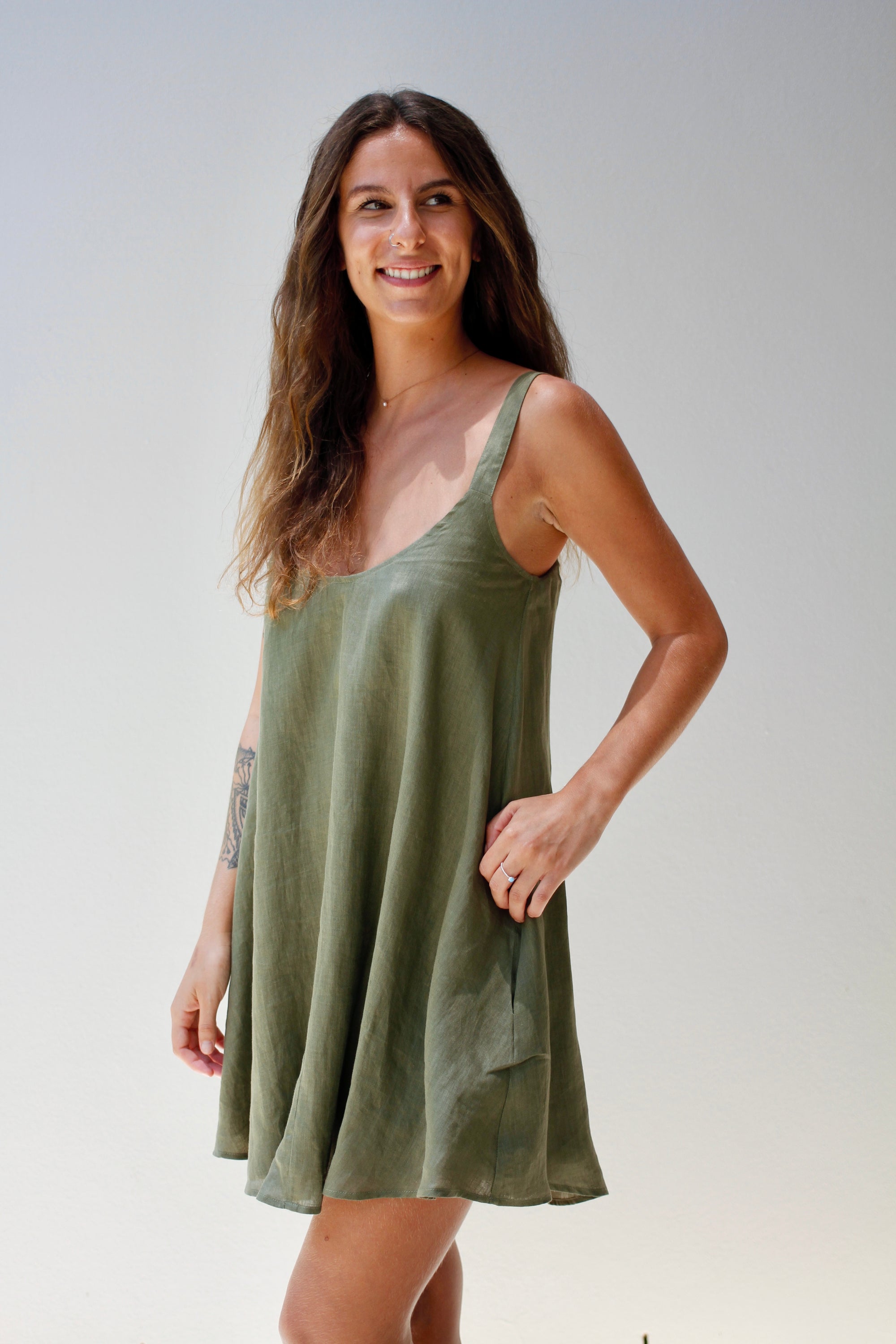 Eb & Ive Indica Tank Mini Dress Dark Fern