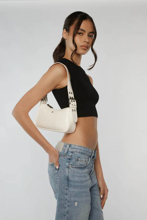 Peta + Jain Queen Buckle Shoulder Bag White Crinkle/Silver