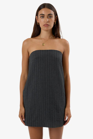 Thrills Colby Strapless Dress Charcoal Pinstripe