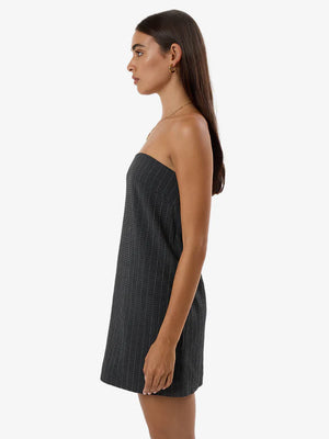 Thrills Colby Strapless Dress Charcoal Pinstripe