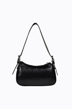 Peta + Jain Queen Buckle Shoulder Bag Black Crinkle/Silver