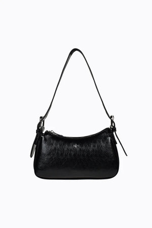 Peta + Jain Queen Buckle Shoulder Bag Black Crinkle/Silver