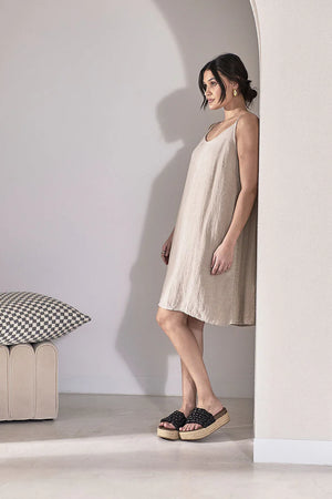 Eadie Midi Linen Slip Dress Natural