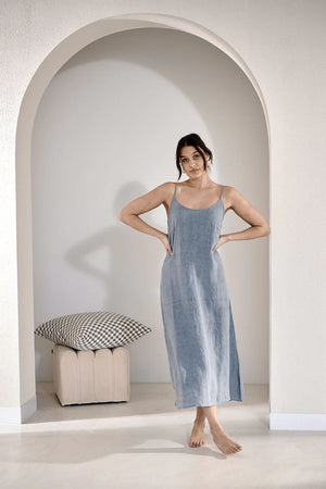 Eadie Midi Linen Slip Dress Blue