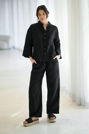 Eadie Wide Leg Linen Pant Black