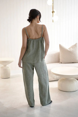 Eadie Wide Leg Linen Pant Pistachio