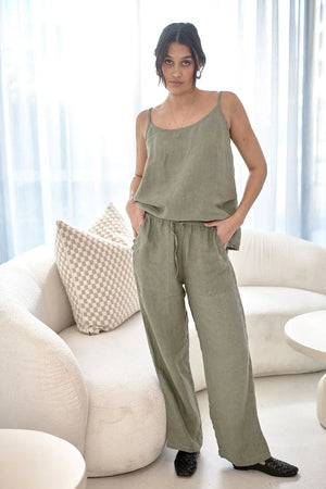 Eadie Wide Leg Linen Pant Pistachio