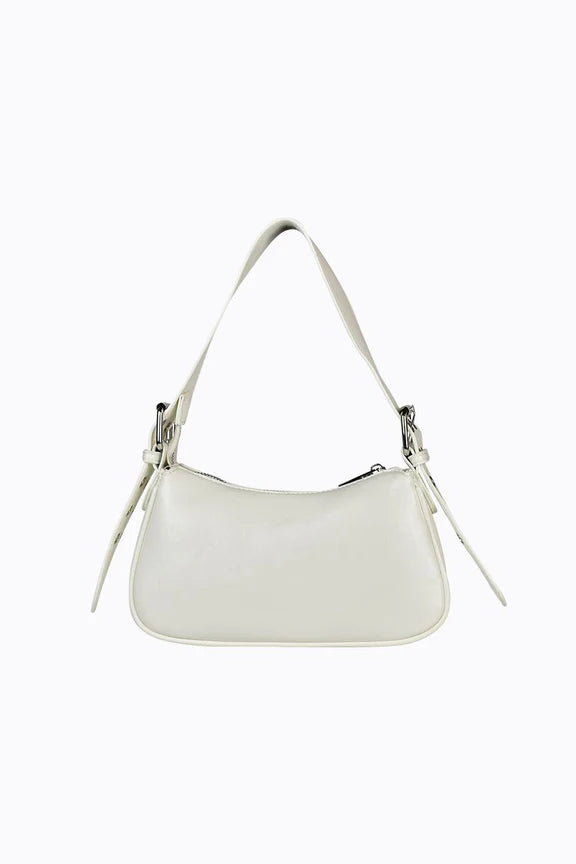 Peta + Jain Queen Buckle Shoulder Bag White Crinkle/Silver