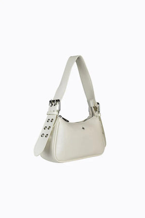 Peta + Jain Queen Buckle Shoulder Bag White Crinkle/Silver